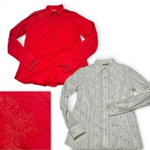 Wrangler pearl button up pointed‎ yoke blouse *lot of two* western sz M